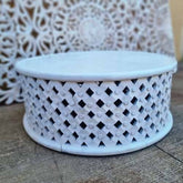 Bristol Hand Carved Indian Solid Wood Round Coffee Table White Wash 90x90x40Cm